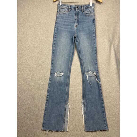 Zara Denim - Zara Straight High Rise Jeans Womens 2 Denim Distressed Mid Wash Minimalist